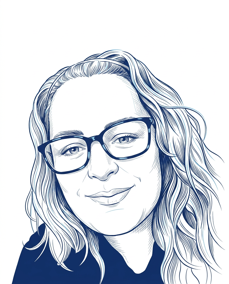 Line-art portrait of Amanda Jones