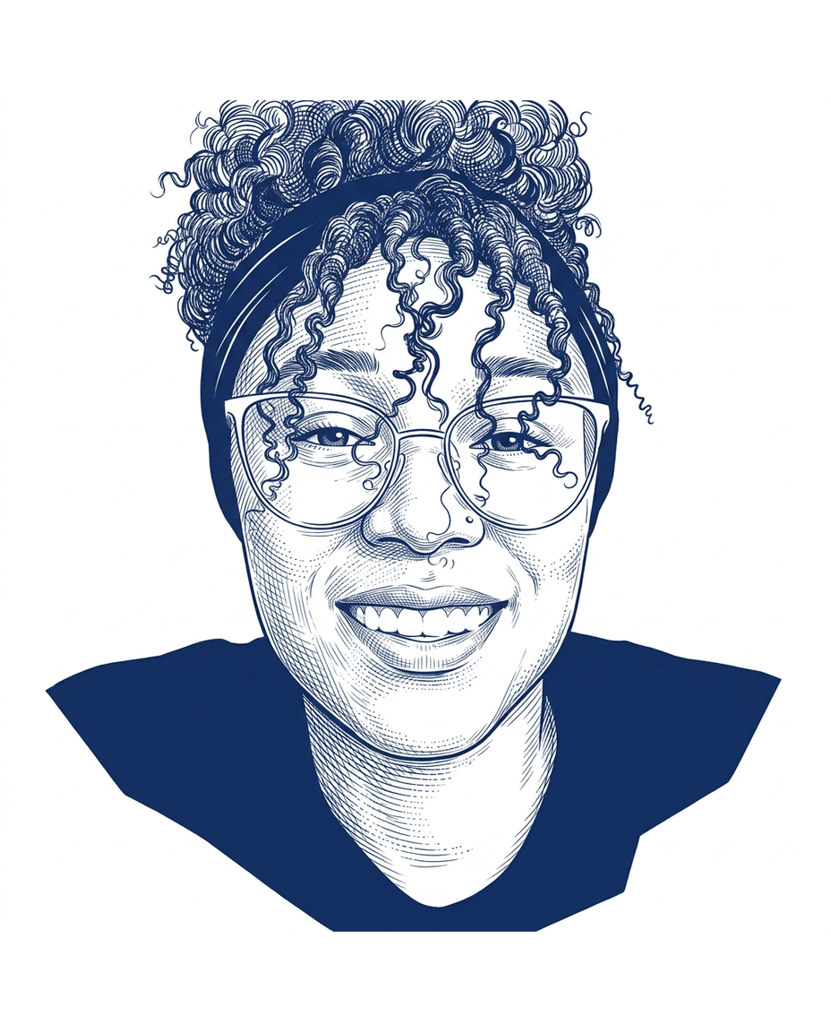 Line-art portrait of Celeste Cruickshank