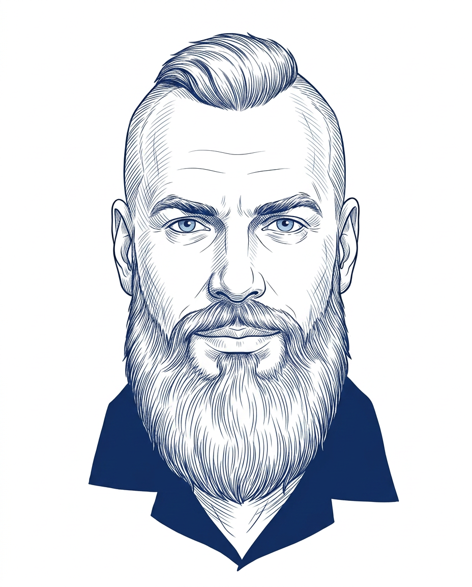 Line-art portrait of Maximiliano Zambra